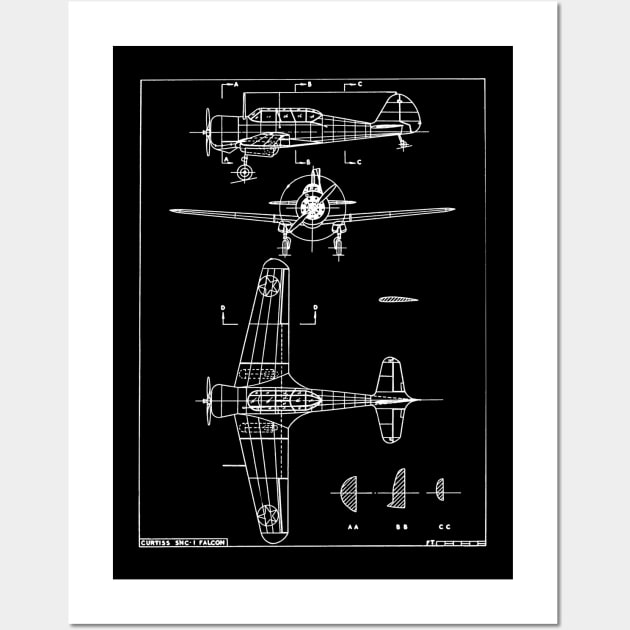 Curtiss SNC-1 Falcon American WW2 Advanced Training  Aircraft Blueprint Gift Wall Art by Battlefields